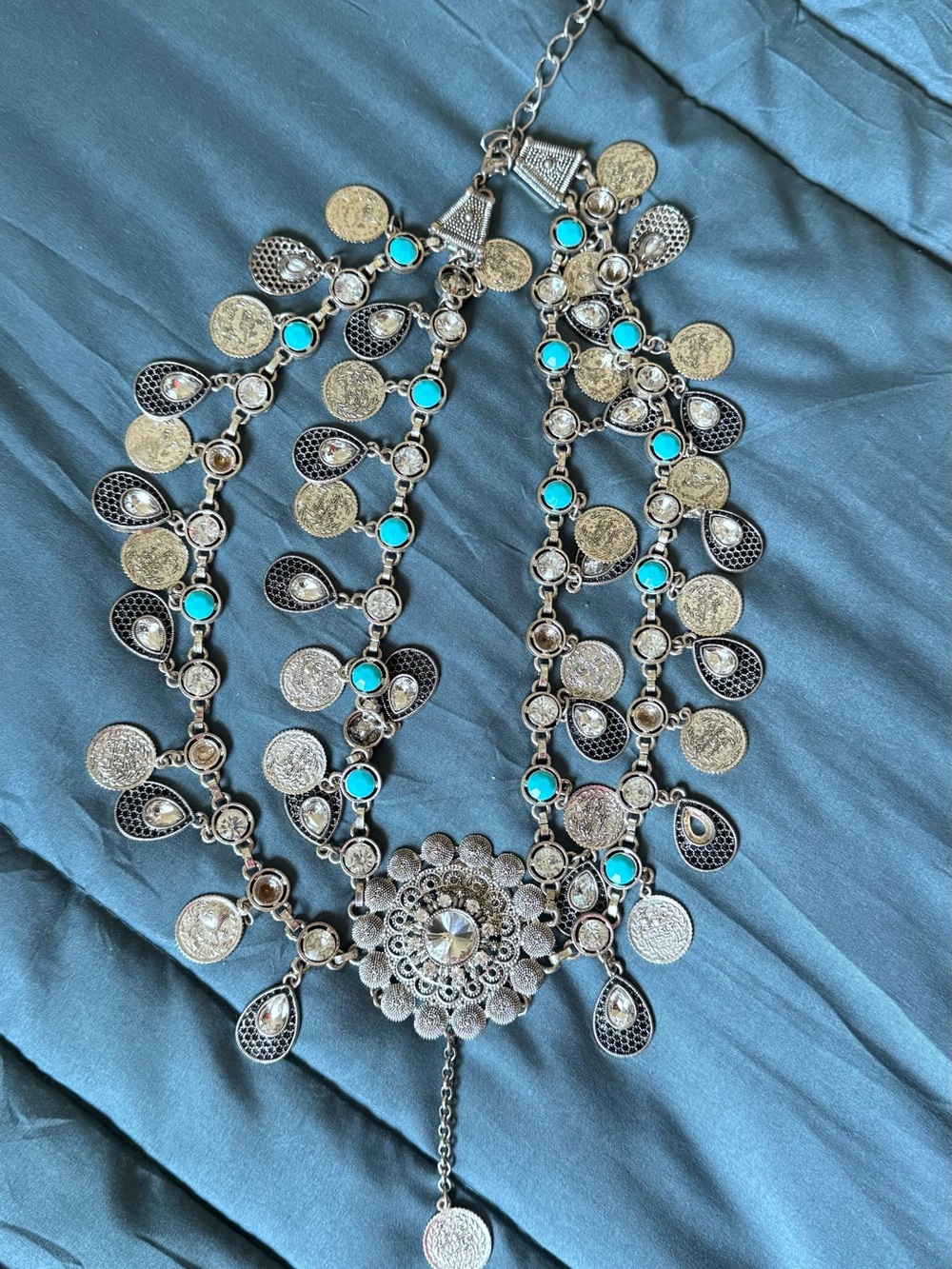 Handmade Boho Gypsy Coin Belt / Statement Necklace • Santa Barbara Antique Find - Picture 9 of 10